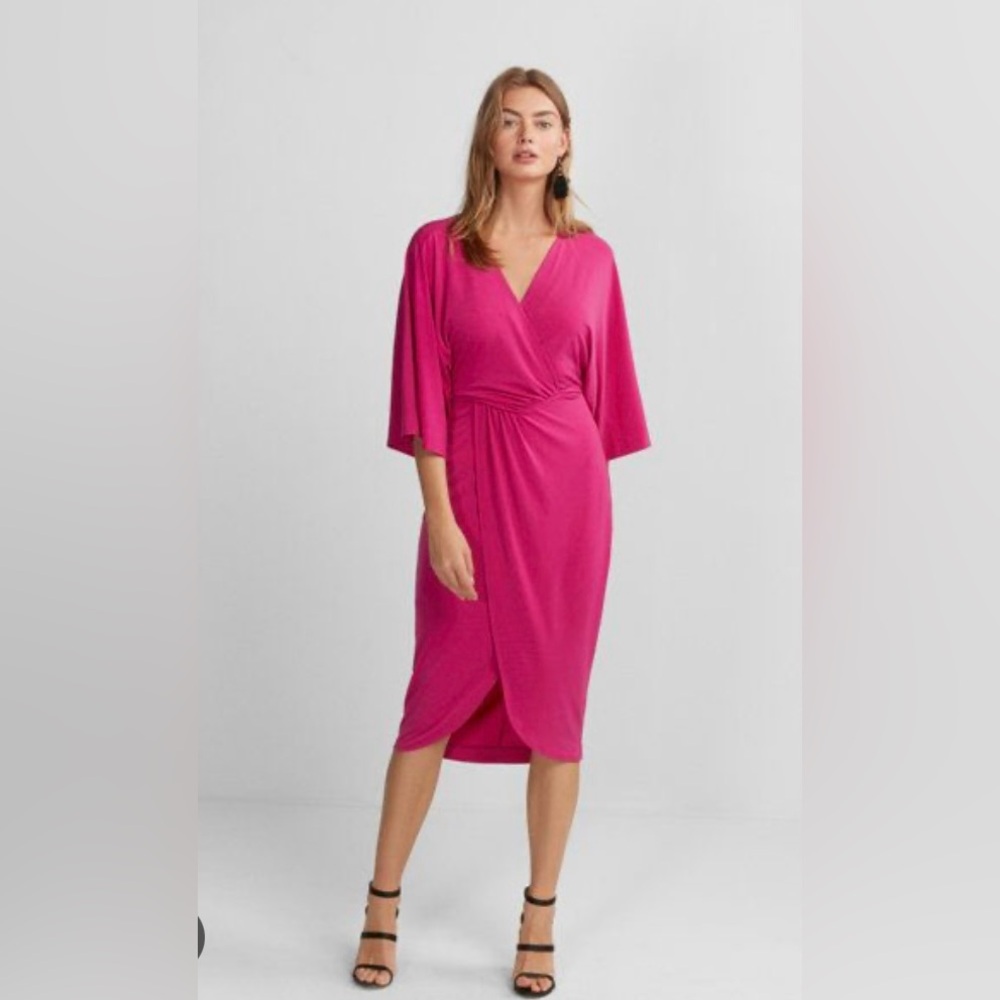 👄Express Kimono Sleeve Faux Wrap Midi Dress, XS